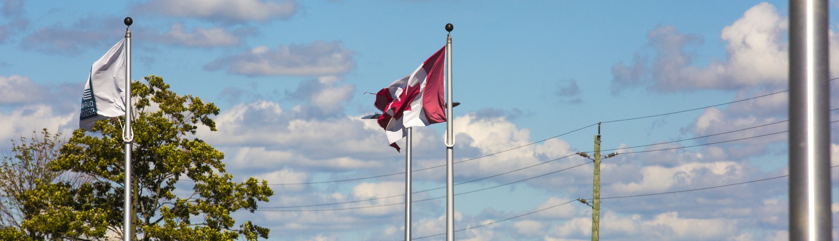 Durham Region and Canadian flag against sky